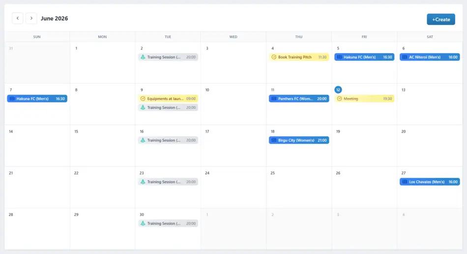 Football Schedule on the Clubjourney platform